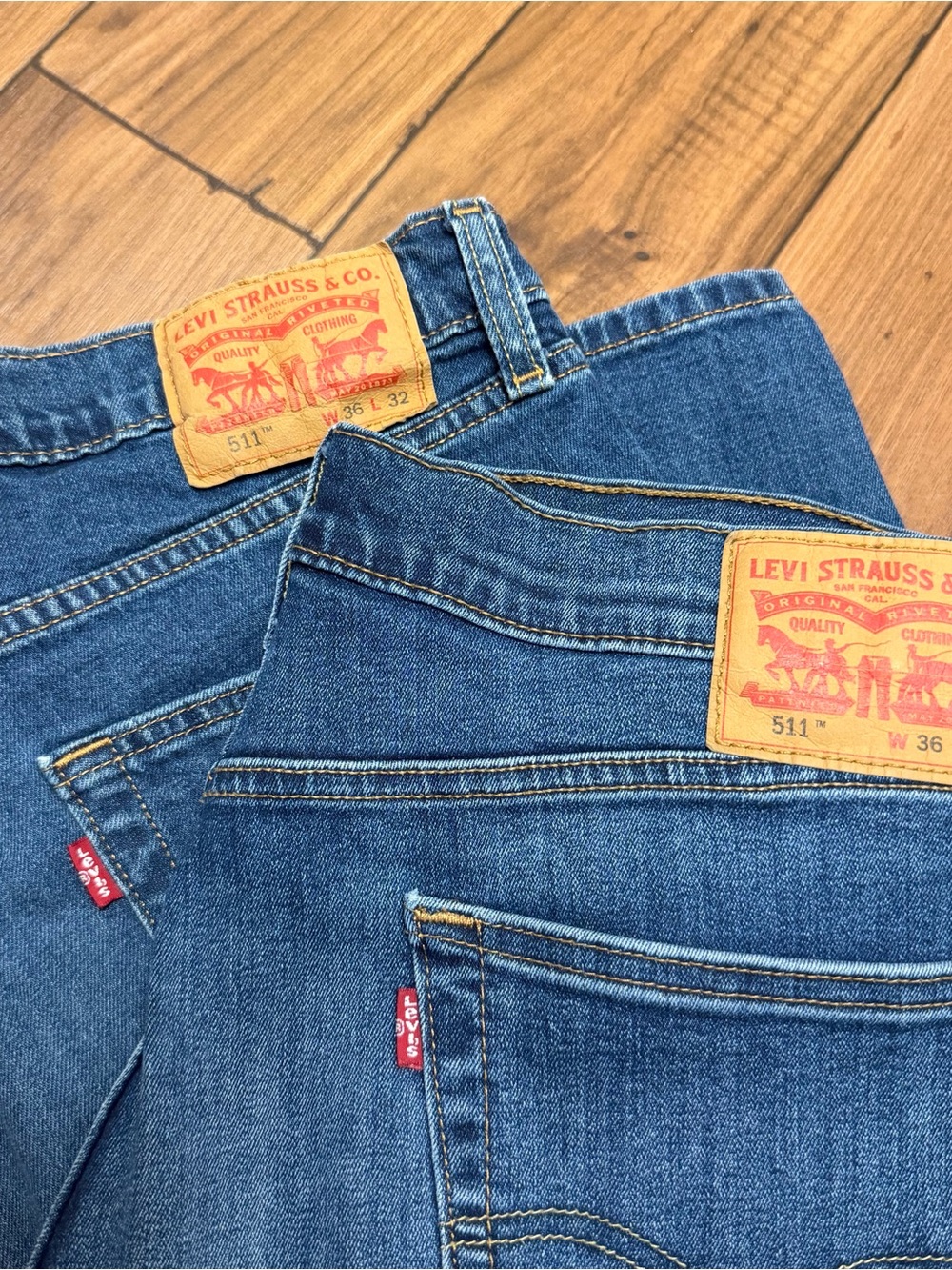 Lot of 2 Levi's 511 Jeans Mens 36x32 Blue Med Wash Regular Fit Straight Leg